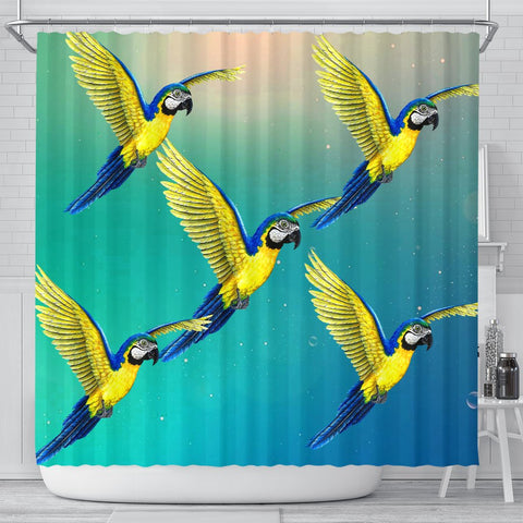 Blue And Yellow Macaw Parrot Print Shower Curtains-Free Shipping
