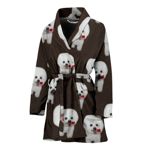 Cute Bichon Frise Dog Print Women's Bath Robe-Free Shipping