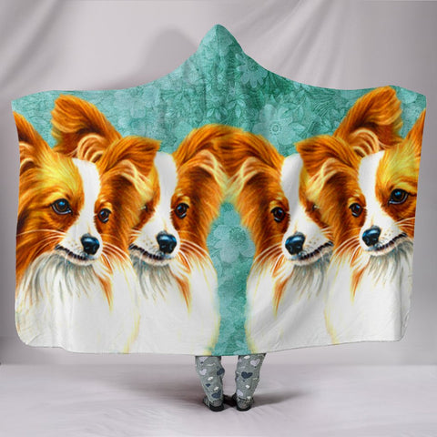 Papillon Dog Art Print Hooded Blanket