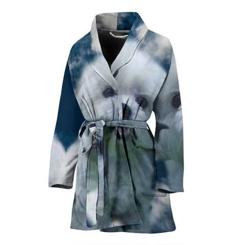 Cute Maltese Dog Print Women's Bath Robe-Free Shipping