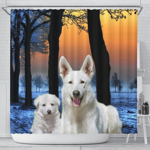 Cute White Shepherd Print Shower Curtains-Free Shipping