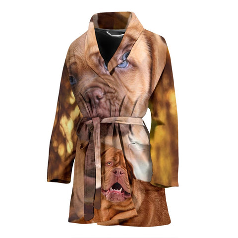 Bordeaux Mastiff Dog Print Women's Bath Robe-Free Shipping