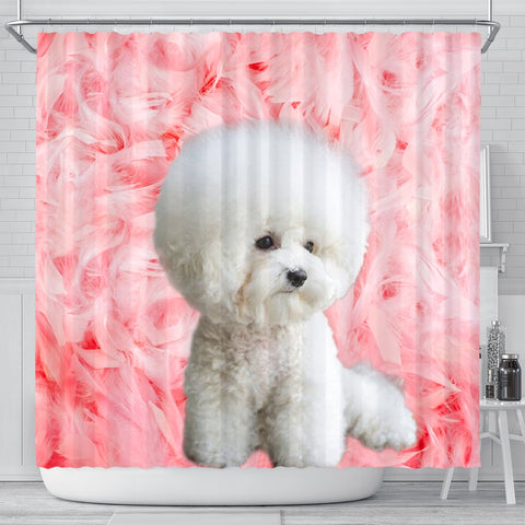 Bichon Frise On Pink Print Shower Curtains-Free Shipping