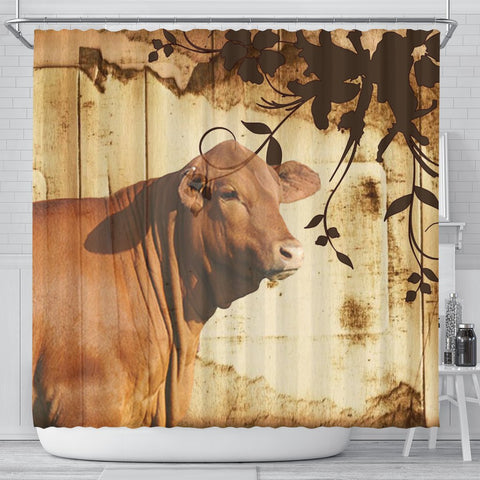 Red Brangus Cattle Print Shower Curtain-Free Shipping