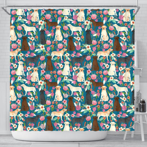 Labrador Dog Floral Print Shower Curtain-Free Shipping