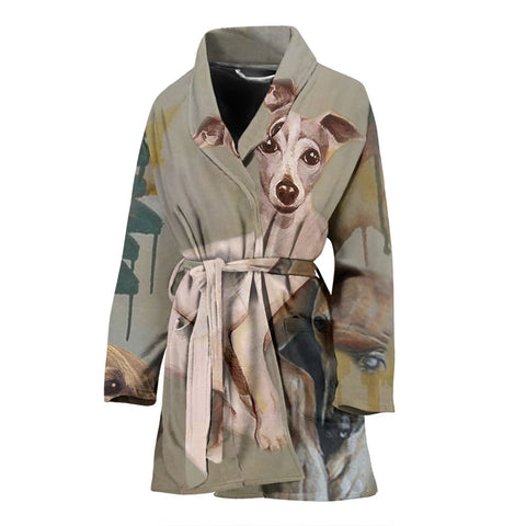 Greyhound Dog Print Women's Bath Robe-Free Shipping