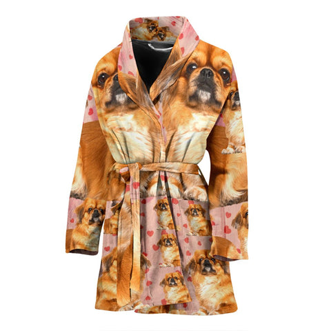 Pekinges Dog On Hearts Print Women's Bath Rob-Free Shipping
