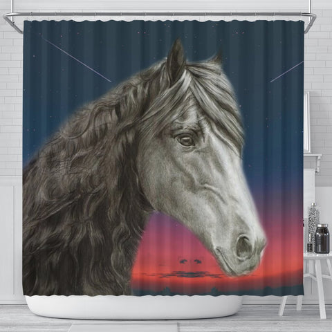 Amazing Friesian horse Print Shower Curtain-Free Shipping