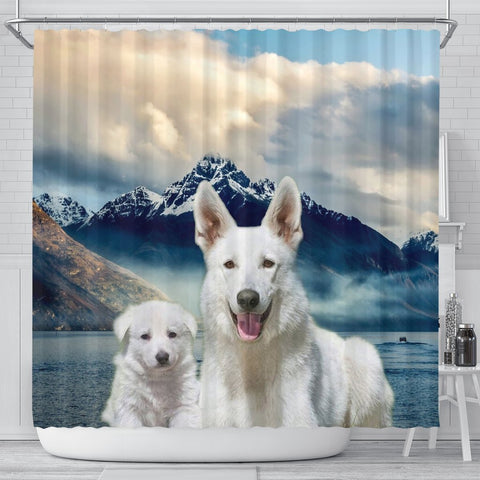 White Shepherd Print Shower Curtains-Free Shipping