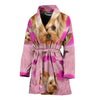 Yorkie On Pink Print Women's Bath Robe-Free Shipping