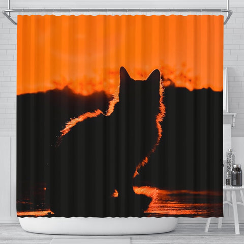 Cat Shadow Print Shower Curtain-Free Shipping