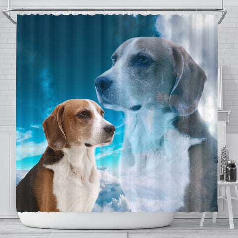 English Foxhound On Sky Blue Print Shower Curtains-Free Shipping