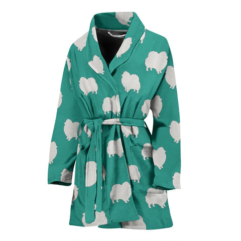 Pomeranian Dog Pattern Print Women's Bath Robe-Free Shipping