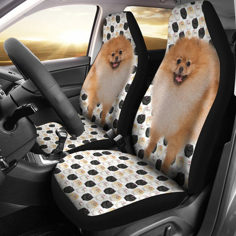 Black White Pomeranian Dog Patterns Print Car Seat Covers-Free Shipping