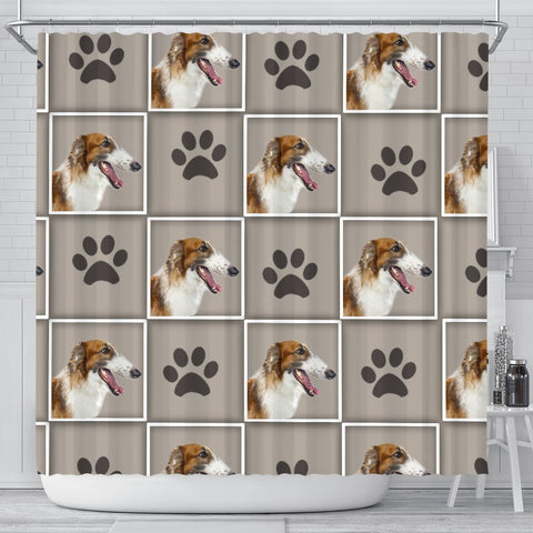 Borzoi Dog With Paws Print Shower Curtain-Free Shipping