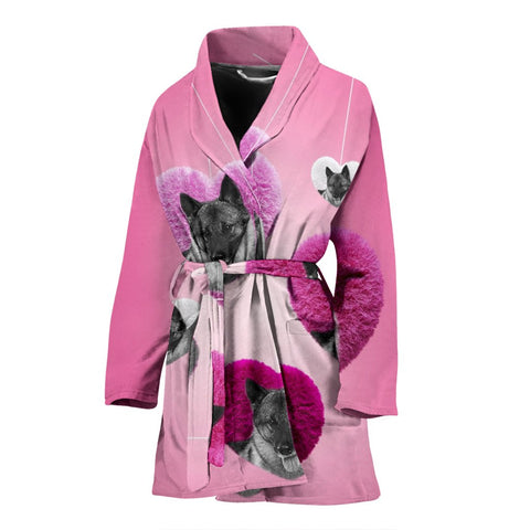 Norwegian Elkhound dog Print Women's Bath Robe-Free Shipping