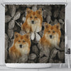 Icelandic Sheepdog On Black Print Shower Curtains-Free Shipping