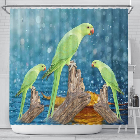 Cute Rose Ringed Parakeet Print Shower Curtains-Free Shipping