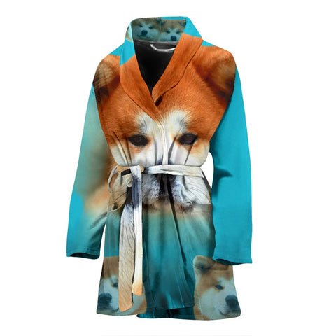 Cute Akita Dog Print Women's Bath Robe-Free Shipping