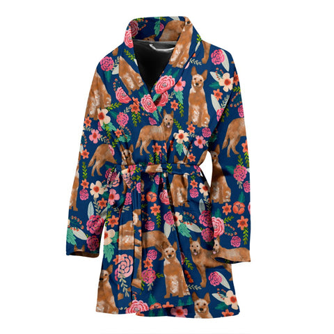 Australian Cattle Dog Floral Print Women's Bath Robe-Free Shipping