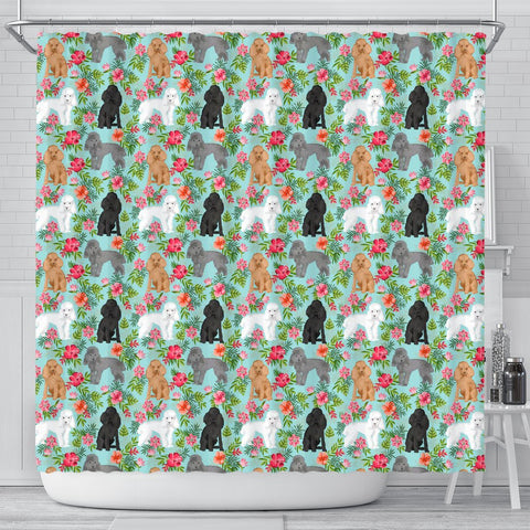 Poodle Dog Floral Print Shower Curtains-Free Shipping