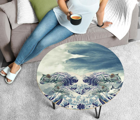 Amazing Bengal Cat Print Circular Coffee Table