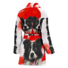 Border Collie On White Print Women's Bath Robe-Free Shipping