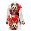 Yorkshire Terrier On Red Print Women's Bath Robe-Free Shipping