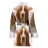 Basset Hound On White Print Women's Bath Robe-Free Shipping