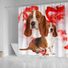 Basset Hound On Red Print Shower Curtains-Free Shipping