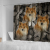 Icelandic Sheepdog On Black Print Shower Curtains-Free Shipping