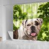 American Bulldog On Green Print Shower Curtain-Free Shipping