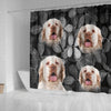 Clumber Spaniel On Black Print Shower Curtains-Free Shipping