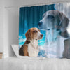 English Foxhound On Sky Blue Print Shower Curtains-Free Shipping