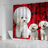 Bichon Frise On Rose Print Shower Curtain-Free Shipping