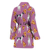 Rat Terrier Dog On Pizza Print Women's Bath Robe-Free Shipping