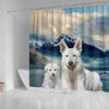 White Shepherd Print Shower Curtains-Free Shipping