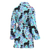 Rottweiler Dog Blue Floral Print Women's Bath Robe-Free Shipping