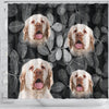 Clumber Spaniel On Black Print Shower Curtains-Free Shipping