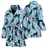 Rottweiler Dog Blue Floral Print Women's Bath Robe-Free Shipping