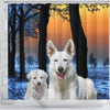 Cute White Shepherd Print Shower Curtains-Free Shipping