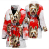 Yorkshire Terrier On Red Print Women's Bath Robe-Free Shipping