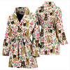 Cute Yorkshire Terrier Dog Floral Print Women's Bath Robe-Free Shipping