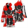 Border Collie On White Print Women's Bath Robe-Free Shipping