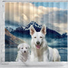 White Shepherd Print Shower Curtains-Free Shipping