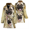 Laughing Pug Print Women's Bath Robe-Free Shipping