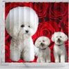 Bichon Frise On Rose Print Shower Curtain-Free Shipping