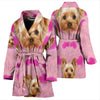 Yorkie On Pink Print Women's Bath Robe-Free Shipping