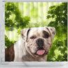 American Bulldog On Green Print Shower Curtain-Free Shipping