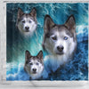 Siberian Husky On Ocean Print Shower Curtains-Free Shipping